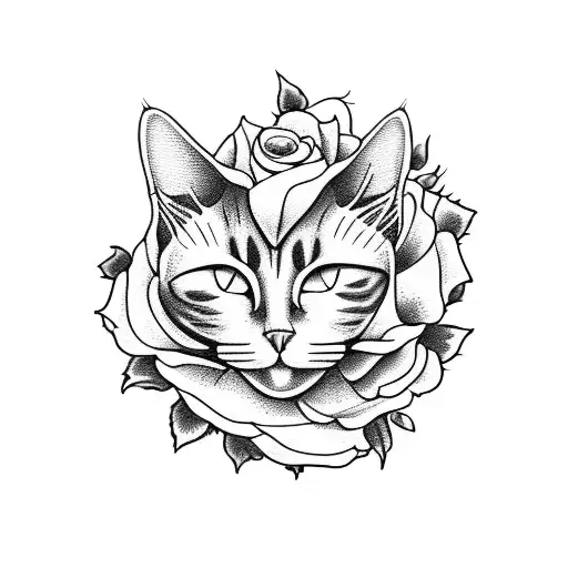 Cat And Roses