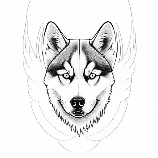 Husky Dog With Phoenix Bird