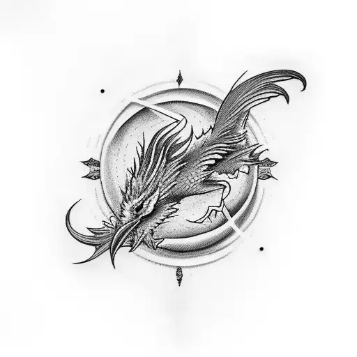 Quater Moon With Phenix Bird