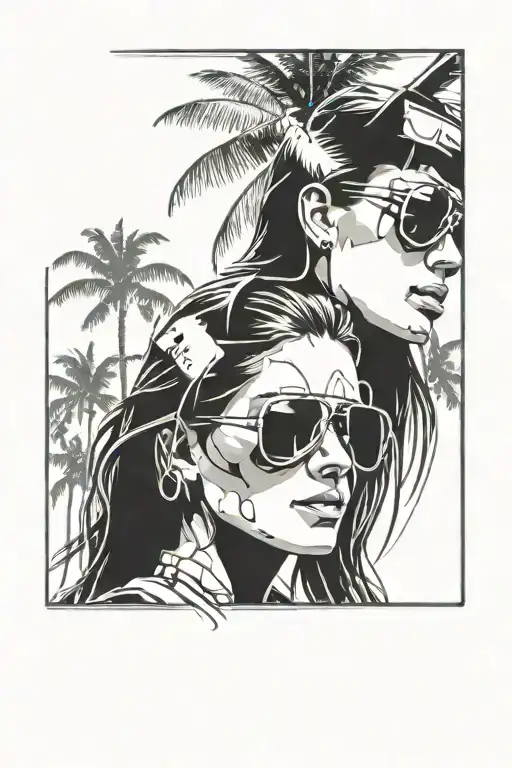 Palm Trees And A Woman With Aviator Sunglasses