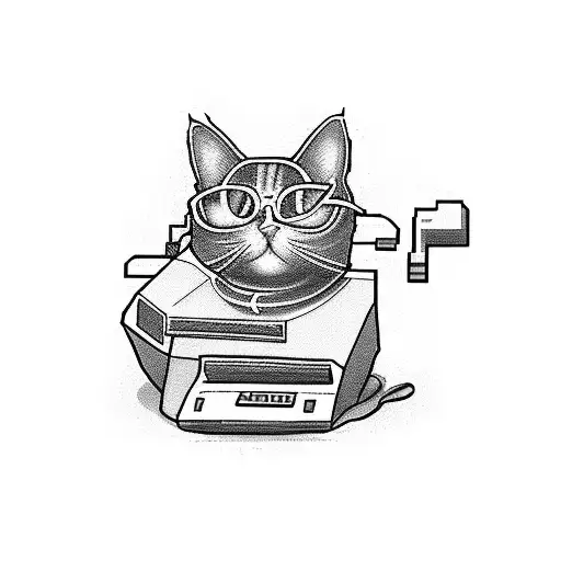 A Pixelated Cat Playing A Video Game On A Computer Monitor