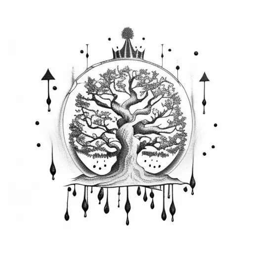 Tree With Crown On Top Of Tree Andblood Drips Underneath The Tree