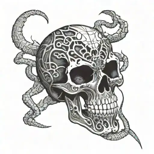 An Spider Or A Skull That Can Combine With A Snake With Blackwork Style