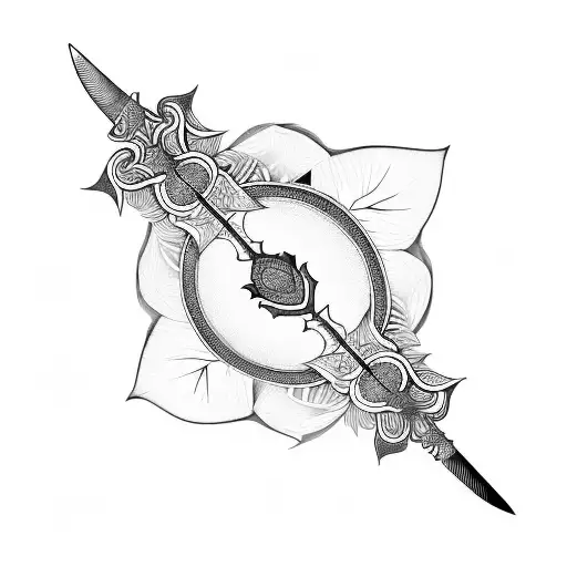 Indian Sword Surrounded By 5 Leaves