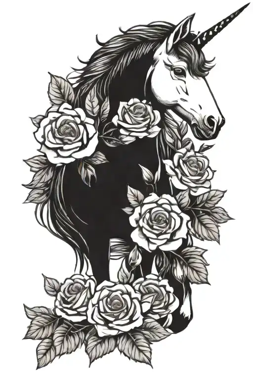 Unicorn With Roses And Crown