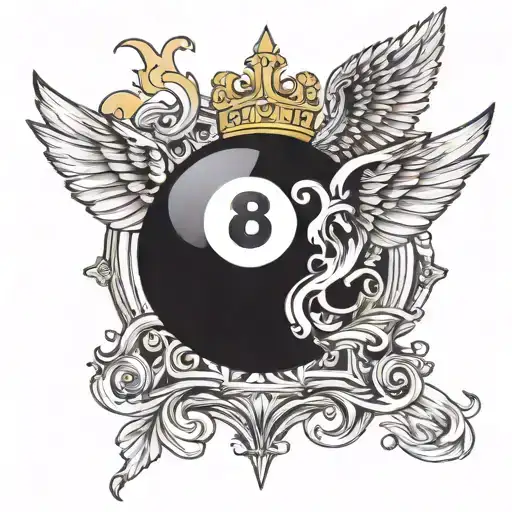 Billiard 8 Ball With A Golden Crown And Wings Behind