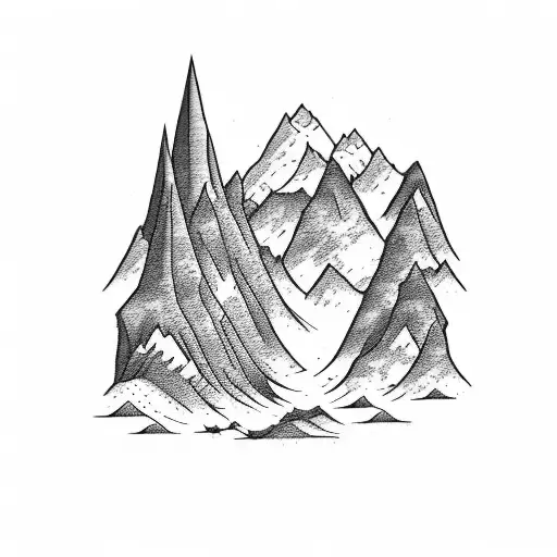 A Sketch Style Tattoo Of A Mountain Range With Hidden Rock Formations