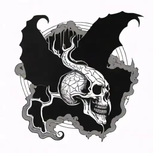 Balrog Skull With Geometic Symbol Behind And Below