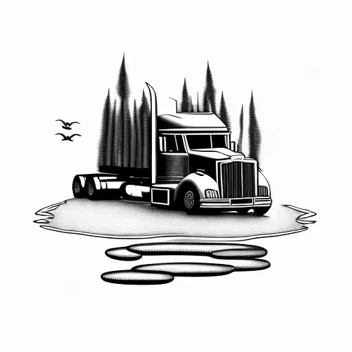 Semi Truck And Fishing Pond