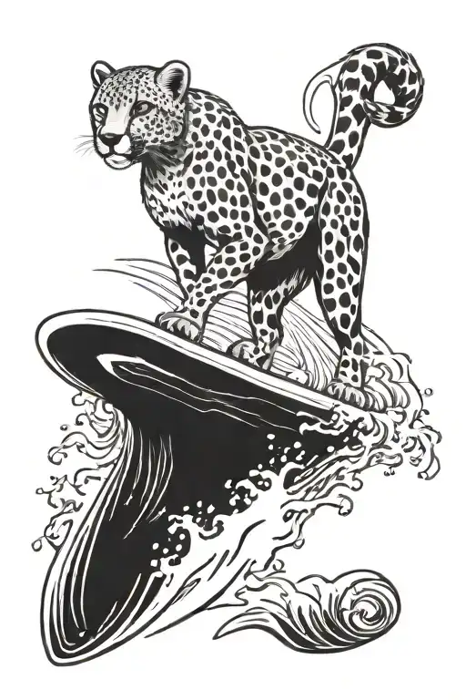 A Cheetah Surfing On A Wave At The Beach