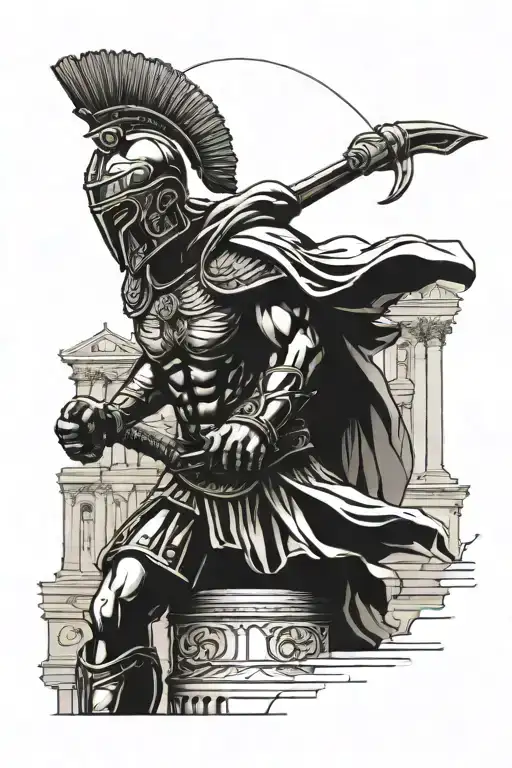 Roman Spartan Standing Over The Colesium