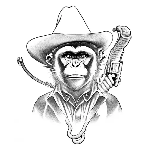 Monkey Holding Banana As A Gun With Cowboy Hat