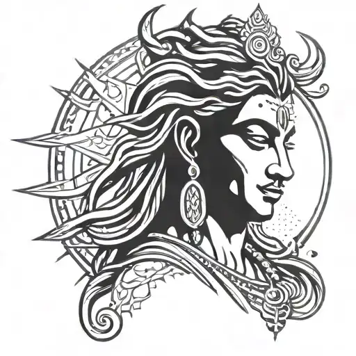 Shiva Portrait Tattoo Design Combining Elements Like Stars