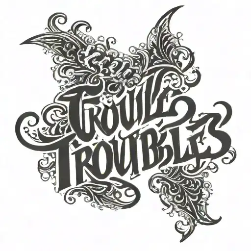 Troubles Text Tattoo On The Back Made With Gothic Style