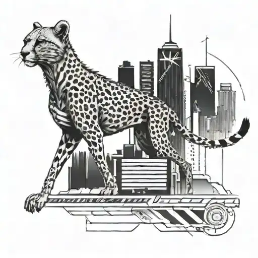 A Futuristic Cyberpunk Cityscape With A Cheetah Running Through It