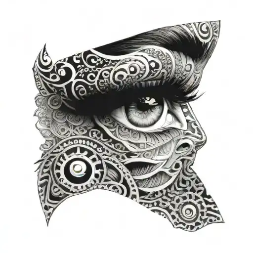 A Surrealistic Portrait Of A Woman's Eyes With Intricate Patterns And Designs