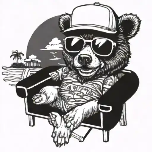 Happy Beach Bear With Sunglasses And Cap On Beach Chair