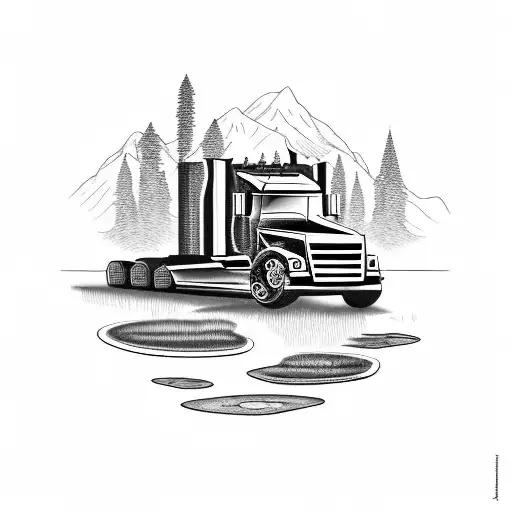 Semi Truck And Fishing Pond