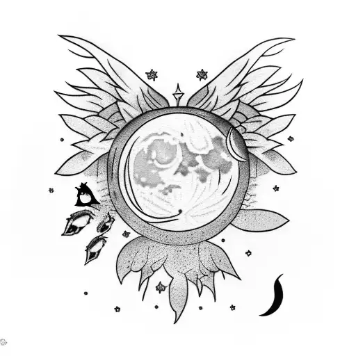 Moon With Crow And Black Cat