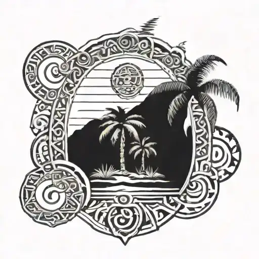 A Palm Tree Meer With Mayan Symbols