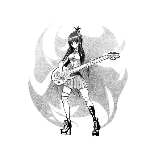 A Fierce Female Anime Character Playing A Guitar In A Dynamic Pose