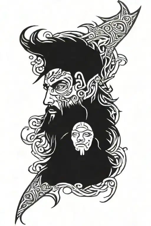 Norse God Face With A White Eye And A Scar