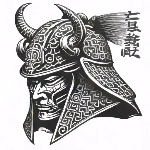 An Intricate Design Of A Samurai Helmet With Coding Symbols
