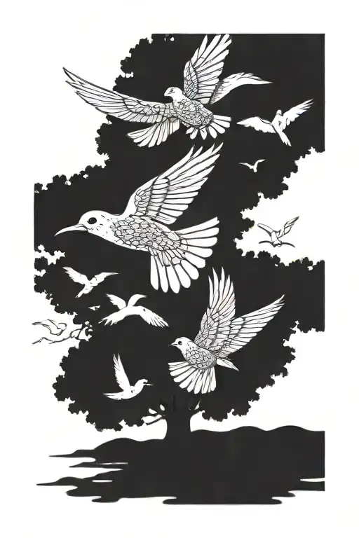 Detailed Birds Flying From A Tree