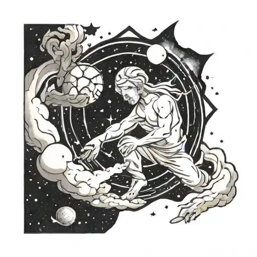 A Cosmic Interpretation Of 'The Creation Of Adam' With A Galaxy Background