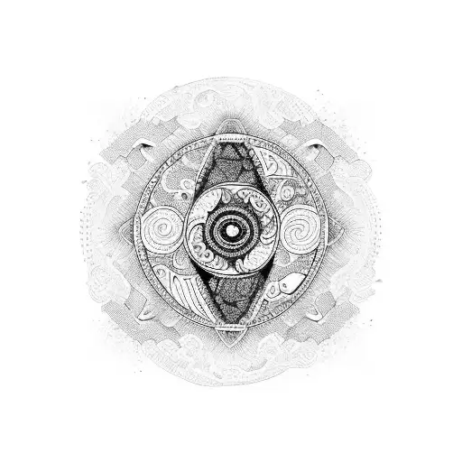 A Yin Yang Symbol With A Chameleon Pattern In Blackwork Style