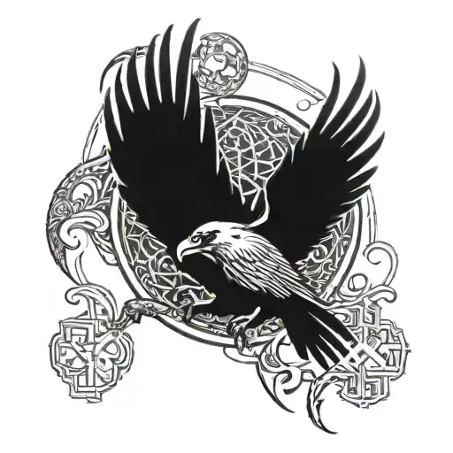 Combine The Viking Rune Symbol With A Raven In A Dynamic And Intricate Design