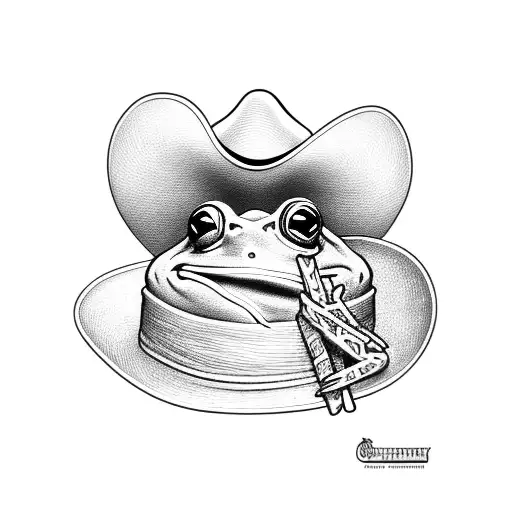 Frog With Cowboy Hat And A Piece Of Straw In Its Mouth