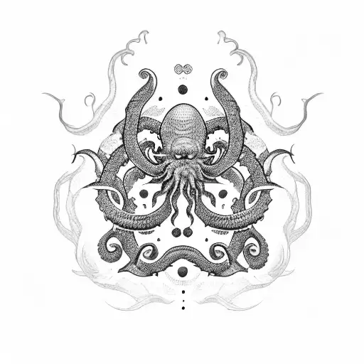 Create A Dotwork Tattoo Featuring A Kraken And A Caravela