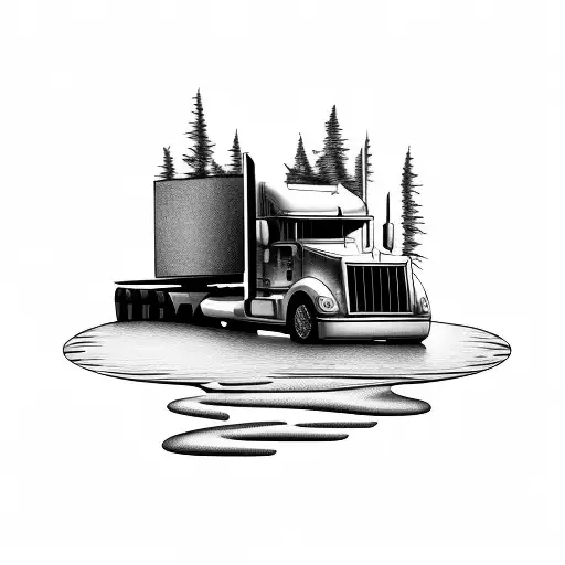 Semi Truck And Fishing Pond