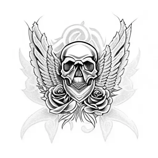 Skull With Roses With Wings With Snake