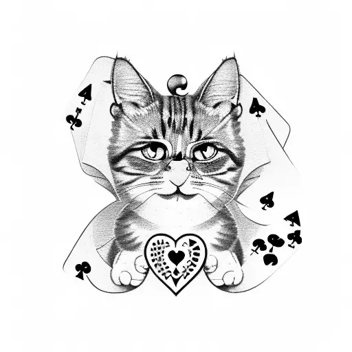 Cat Holding 2 Cards Q Heart And Q Diamond Pose As Poker Master