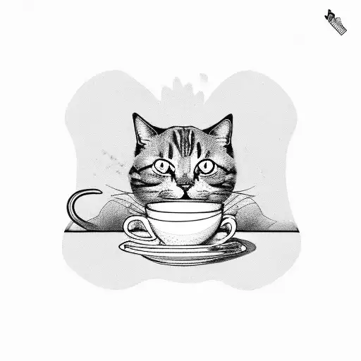 A Playful Design Featuring A Cat Enjoying A Cup Of Coffee