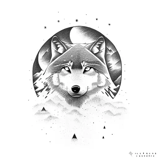 Mountain Landscape With A Hidden Wolf Silhouette