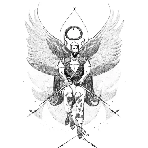 Man Firing Bow And Arrow While Riding On Pegasus