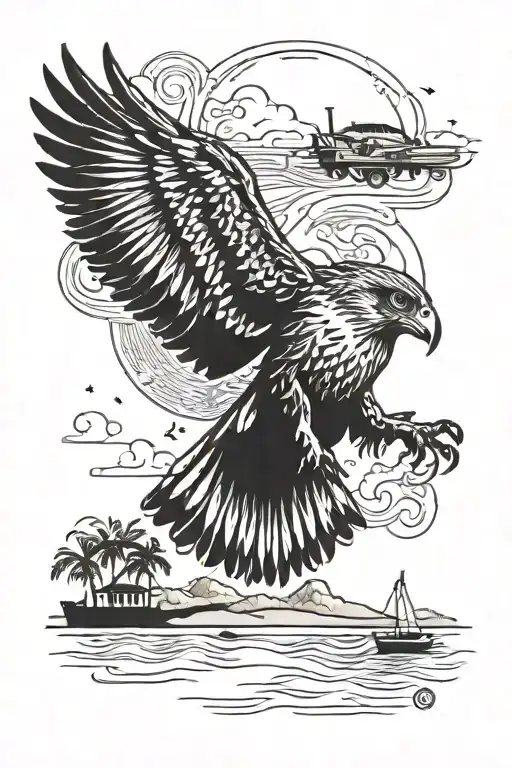 A Falcon Soaring Over A Beach Party Scene