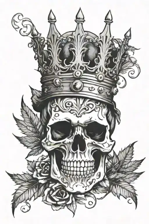 Skull With Crown Smoking A Weed Leaf Cigar