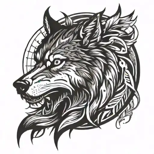 Angry Wolf With Apache Behind Him