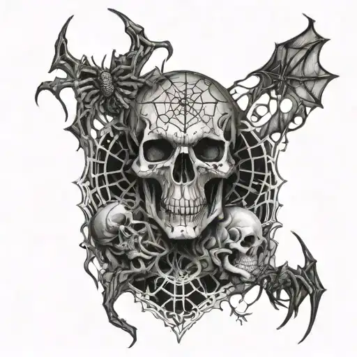 A Dark And Intricate Design Featuring A Demonic Figure Intertwined With Spider Webs And Skulls