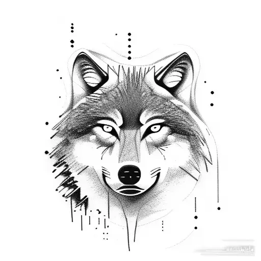 Wolf In A Forest With A Full Moon