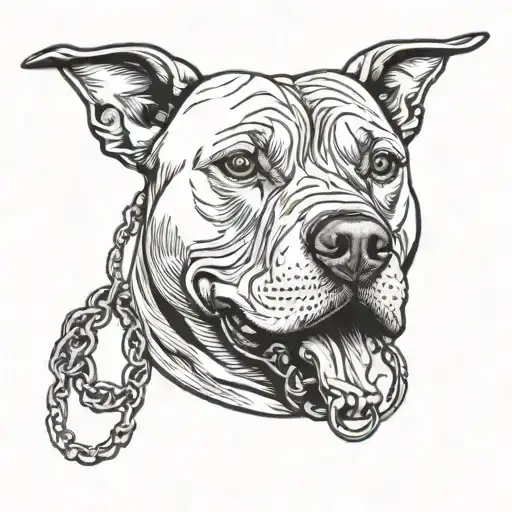 Barking Pit Bull Head With Chain Collar