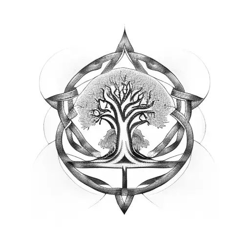 A Mystical Tree Of Life Intertwined With Celtic Symbols