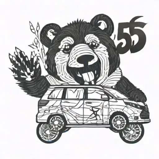 A Bear Driving A Toyota Sienna Mini Van With The Number 65 On The Side