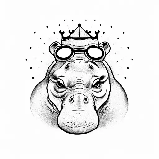 Evil Smiling Hippopotamus In Sunglasses With Crown On His Head