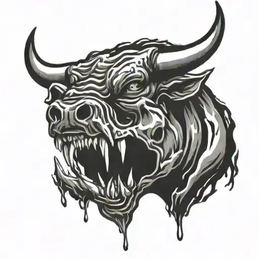 Bull Head Dripping Down Into Monster Mouth Open
