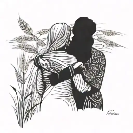 A Detailed Portrait Of The Back Side Of A Punjabi Mother And Son Standing In A Wheat Field